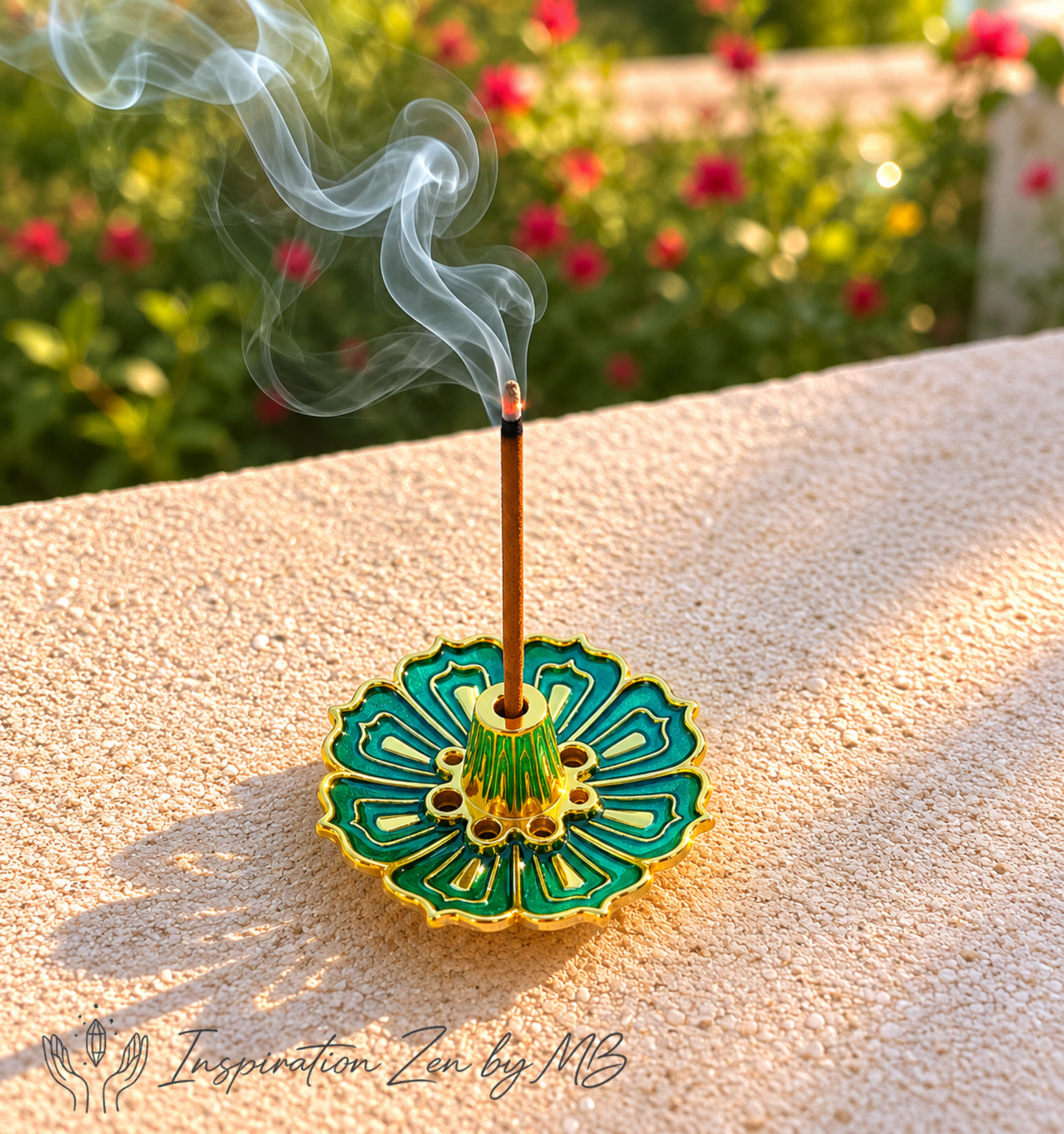 Porte-Encens Fleur Émaillée turquoise