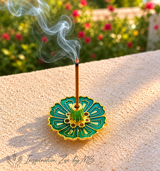 Porte-Encens Fleur Émaillée turquoise
